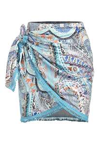 ZAFUL 여성용 보헤미안 프린트 캐주얼 비치 미니 스커트 솔리드 원피스 레이스 장식 및 슬릿 타이 사이드 랩 술 - Product Image 6