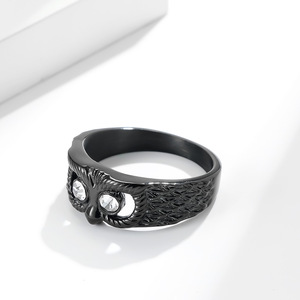yunnique style artistic retro diamond-encrusted owl <b>titanium</b> steel <b>ring</b> band hip-hop distressed animal jewelry for - Product Image 3