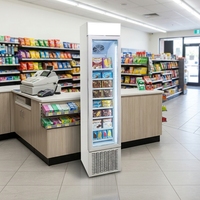 Congélateur vertical commercial Ne-105dl-12 Slim 105L avec porte vitrée et éclairage LED pour magasin de crèmes glacées et aliments surgelés