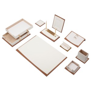 Luxury 11 Pcs Leather & Wooden <b>Desk</b> Set with Double Document Tray <b>Desk</b> Accessories Office Organizer Office Accessories <b>Desk</b> <b>Pad</b> - Product Image 1