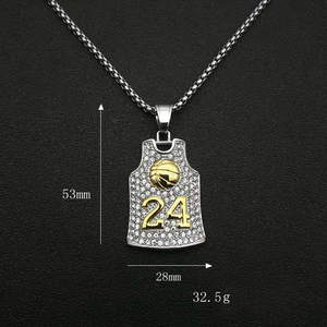 Personnalisé <span class=keywords><strong>basket</strong></span>-ball en acier inoxydable 24 <span class=keywords><strong>Kobe</strong></span> <span class=keywords><strong>Bryant</strong></span> jersey strass pendentif collier pour hommes - Product Image 3