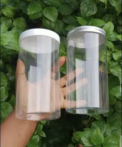 Stoples hewan peliharaan mulut lebar Bening, wadah makanan plastik penyimpanan makanan transparan 16oz 32oz 500ml 1000ml dengan tutup aluminium