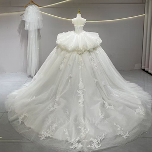 Robes de mariée JFH55 populaires sans bretelles, à volants, à fleurs 3D, style bouffant - Product Image 2