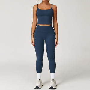 Комплект для йоги YanRuo: топ с V-образным вырезом и леггинсы с высокой талией, эластичные, влагоотводящие, дышащие, быстросохнущие, с четырехсторонней эластичностью - Product Image 2