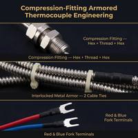 Thermocouple blindé HUADONG avec gaine à soufflet et raccord de compression