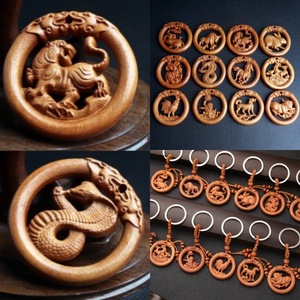 Llaveros de madera de durazno con los 12 animales del zodiaco, estilo chino, colgante portátil para perro, caballo, serpiente, cerdo, oveja, regalo auspicioso 2024 - Product Image 1