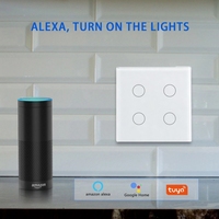 Interrupteur tactile intelligent Hooanke 4 voies, norme EU/UK, interrupteur mural en verre trempé de 3,4 pouces, contrôle Tuya WiFi Alexa, OEM ODM pris en charge.