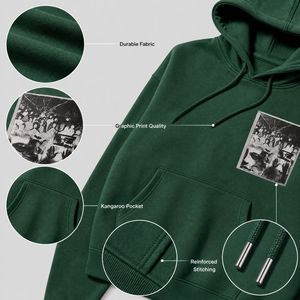 Sudadera con Capucha Verde Oscuro para Hombre con Diseño de Parche Gráfico y Corte Holgado con Hombros Caídos para Colecciones de Moda Urbana - Product Image 4