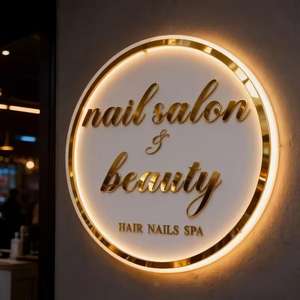 Enseigne lumineuse personnalisée en acrylique doré 3D avec logo, enseigne lumineuse pour entreprise, enseigne de magasin, enseigne lumineuse pour salon, enseigne commerciale - Product Image 1