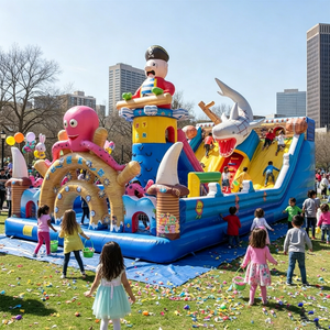 Structure gonflable combinée sur le thème des pirates de l'océan avec toboggan, château gonflable pieuvre et requin pour enfants, idéale pour événements commerciaux et <span class=keywords><strong>location</strong></span> - Product Image 3