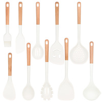 Ensemble de 10 spatules en silicone de qualité alimentaire 100% résistantes à la chaleur, lavables au lave-vaisselle, durables, ustensiles de cuisine en bois