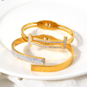 Bracelet manchette de luxe en zircon, dernier design tendance, plaqué or 14 carats, acier inoxydable 316L, bijoux pour femmes, style mixte - Product Image 5