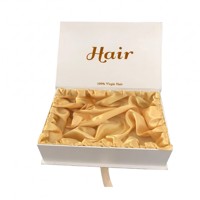 Boîte en carton rigide blanc de qualité supérieure pour l'emballage de mèches de cheveux, logo imprimé personnalisé, boîte cadeau doublée de satin pour perruques en cheveux naturels