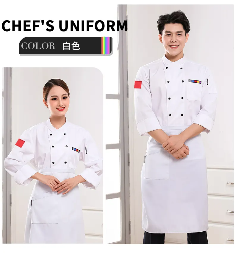 Uniforme de hotel manga longa casaco de chef oem, atacado personalizado de algodão para restaurante & bar camisa de barbeiro uniforme sarja
