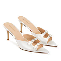 WETKISS Sandali da Donna con Tacco Alto, Punta Affusolata, Fibbia con Strass, Ciabatte in Raso, Scarpe da Sposa Bianche per Feste e Cerimonie