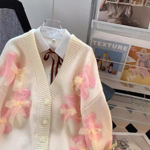 Mignon ours nœud col en v <span class=keywords><strong>pull</strong></span> femmes automne et <span class=keywords><strong>hiver</strong></span> lâche paresseux Cardigan tricot <span class=keywords><strong>manteau</strong></span> Style haut femmes dessin animé <span class=keywords><strong>pull</strong></span> - Product Image 5