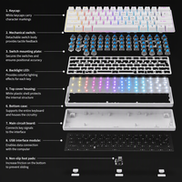 Clavier mécanique 61 touches rétroéclairé RGB, filaire, disposition compacte, 21 touches anti-ghosting, câble détachable, clavier de bureau