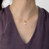 Collier en argent sterling 925 plaqué or pour femme, avec pendentif cœur pavé de zircone cubique DIY et fermoir mousqueton DIY, style trombone