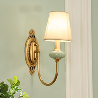 Lámpara de Pared LED de Tela Simple Estilo Americano, Totalmente en Cobre, de Una Sola Cabeza, para Dormitorio, Cabecera, Fondo Moderno, 220V