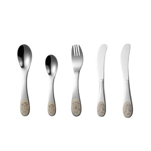 Vaisselle pour enfants en acier inoxydable 304, cuillère à manger pour bébé à motif de dessin animé, cuillère à dessert, couteau et fourchette, ensemble cadeau - Product Image 5