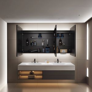 Custom moderno 2 <span class=keywords><strong>porte</strong></span> LED luci da bagno Anti-nebbia caratteristica <span class=keywords><strong>specchio</strong></span> resistente all'acqua armadietto dei medicinali per alberghi ville appartamenti - Product Image 3