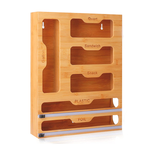 Treo Tường Tre 6 Trong <span class=keywords><strong>1</strong></span> Lá Và Nhựa Bọc Dispenser Với Cutter Ziplock Túi Lưu Trữ Organizer Box Cho Nhà Bếp Ngăn Kéo - Product Image 3