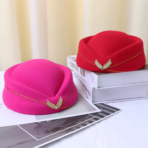 Chapeau d'hôtesse de l'air en feutre de laine pour femmes à la mode personnalisé casquette d'hôtesse de l'air béret d'hôtel chapeau d'hôtesse de l'air - Product Image 5