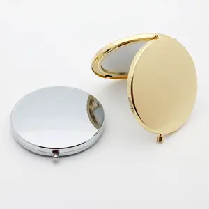 Logo personnalisé Miroir de poche en métal double face souvenir Miroir de maquillage compact rond en or avec sac en velours