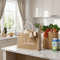 Sac fourre-tout en lin et jute personnalisé, imprimé, pour mariage, shopping, cadeau, respectueux de l'environnement, réutilisable