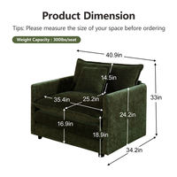 US-Lagerbestand Grüner Chenille-Plüsch Weicher Moderner Stoff Konvertierbarer 1-Sitzer Sofa-Sessel für Wohnzimmer