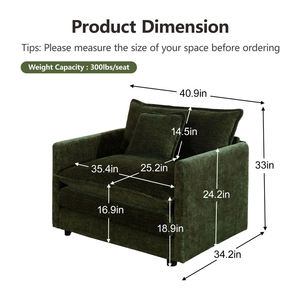 โซฟาผ้ากำมะหยี่สีเขียวสไตล์โมเดิร์นแบบ 1 ที่นั่ง ยี่ห้อ US Stock รุ่น Green Chenille Plush  พร้อมเก้าอี้พักผ่อนเดี่ยวหุ้มผ้า  เหมาะสำหรับห้องนั่งเล่น - Product Image 3