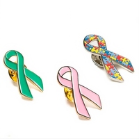 Broche espoir officielle bon marché en gros personnalisé sensibilisation au cancer du sein rouge rose or jaune ruban épinglette en métal