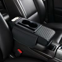 Coussin d'accoudoir de voiture en cuir gaufré quatre-en-un avec rehausseur, porte-gobelet multifonctionnel et boîte à mouchoirs, ajustement standard