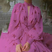 Gaun Malam Wanita Terbaru 2026 Model Turtleneck Tulle dengan Belahan Tinggi, Gaun Maxi Berpayet, Gaun Pesta Lengan Panjang untuk Wanita
