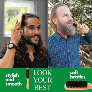 Brosse à cheveux <span class=keywords><strong>en</strong></span> poils de sanglier naturels avec manche <span class=keywords><strong>en</strong></span> <span class=keywords><strong>bois</strong></span>, grande taille, douce/moyenne, pour lisser, polir, lisser et démêler les frisottis - Product Image 6