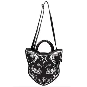 Halloween Black Cat Luck Goth Gothic Shoulder Bag Purse, Leather Top Handle Shoulder Handbags for Women with Zipper