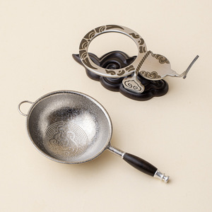 Pure Titanium Auspicious Cloud <b>Tea</b> Strainer One Piece With Thousand Holes Solid Wood Handle And Base Kung Fu <b>Tea</b> <b>Set</b> Filter - Product Image 1