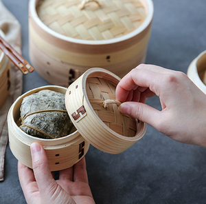 8cm mini bamboo dumpling steamer 3 inch food storage baskets with 1 steamer 1 lid