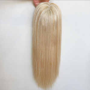 ท็อปเปอร์ผมแท้ยุโรป 100% ฐานไหมหรูหรา ถักด้วยมือ ไฮไลท์<span class=keywords><strong>สี</strong></span>บลอนด์  โซลูชั่นที่ดีที่สุดสำหรับผู้หญิง<span class=keywords><strong>ผม</strong></span>บาง - Product Image 2