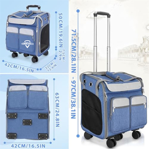 Sac de transport pour chat avec roulettes, sac à dos de transport pour animaux 3-en-1 sur roulettes, poussette de voyage pour animaux, sac à dos chariot pour chien avec maille respirante - Product Image 3