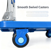 Chariot de courses robuste pliable à plateau avec roulettes silencieuses et système de freinage pour usage en magasin de détail