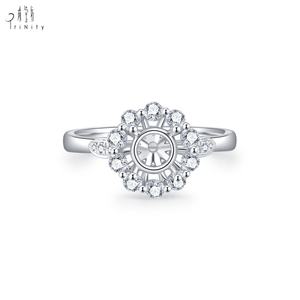 Nouvelle bague populaire à motif floral en or blanc massif 18 carats avec diamant naturel véritable, monture semi-encastre pour fiançailles, pour femme - Product Image 1