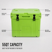 Glacière portable 55QT en PE thermique rotomoulé, écologique, avec logo personnalisé, design moderne, chaise intégrée, roues et panier pour aliments et canettes