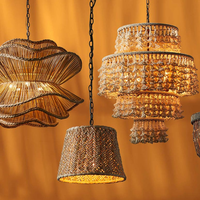 Lustre en forme de fleur en rotin naturel avec commande sans fil et hauteur réglable pour chambre à coucher