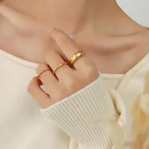 Trendy Hypoallergenic 18k Gold Plated Stainless Steel Starburst Dome Ring Waterproof Star Zircon Finger Rings For Women Gifts