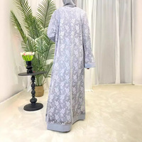 Ensemble 3 pièces Abaya musulmane pour femme, cardigan brodé en dentelle, robe intérieure, kimono extérieur, ceinture, vêtements islamiques modestes, kaftan pour fête de l'Aïd