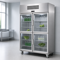 Réfrigérateur commercial vertical à 4 portes avec refroidissement par air, double porte vitrée, éclairage LED, roulettes pour boulangerie, restaurant