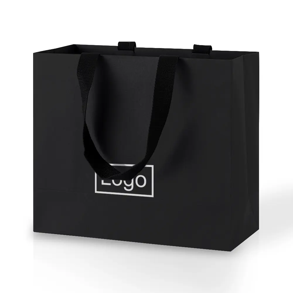 Lipack Black Waterproof Kraft Paper Bag 38X12X30cm Durable Shopping Paper Bag