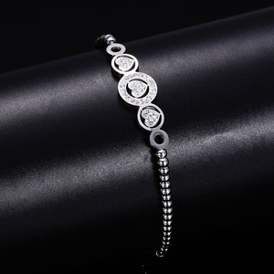 <b>Adjustable</b> Diamond Heart Bead <b>Bracelet</b> Steel And <b>Gold</b> Women's Everyday Wear Jewelry - Product Image 2
