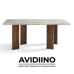 Table à manger de luxe sur mesure Avidiino en jade norvégien, solution de mobilier tout-en-un en bois de frêne minimaliste italien pour projet de villa - Product Image 1